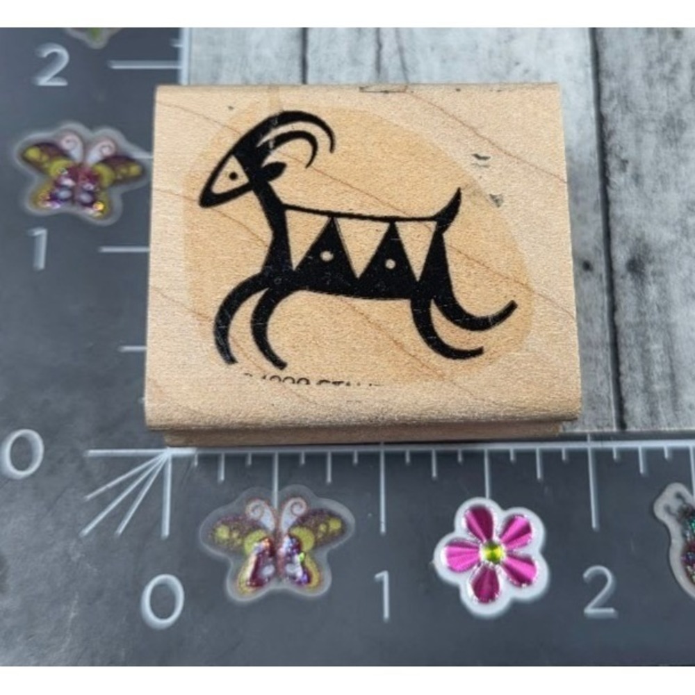 Stampin' Up! Running Animal Deer Goat Aztec Art Rubber Stamp Wood #D81